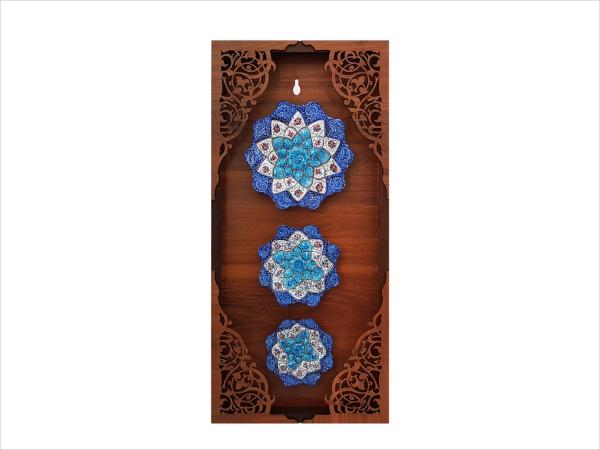 قاب چوبی سه بشقاب میناکاری اصفهان